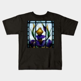 Floral Iris Stained Glass Arts and Crafts Kids T-Shirt